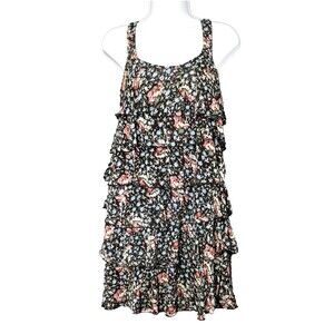 Xhilaration Sun Dress Size S Tiered Ruffles Ditsy Florals Lined Chiffon Cottage
